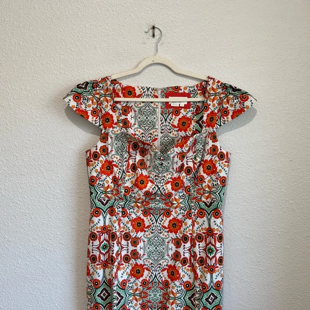 Anthropologie Cecily Fit &‎ Flare Sweetheart Midi Dress XL Petite Orange Motif